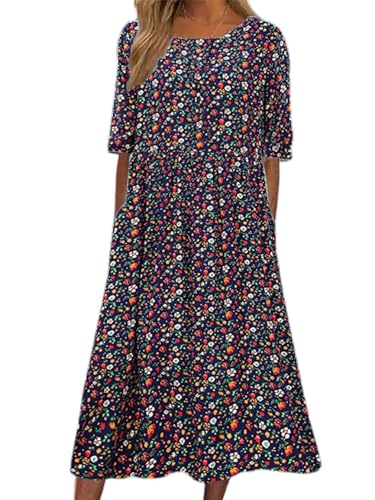 Boho Floral A Line Midi Dress with Pockets W856