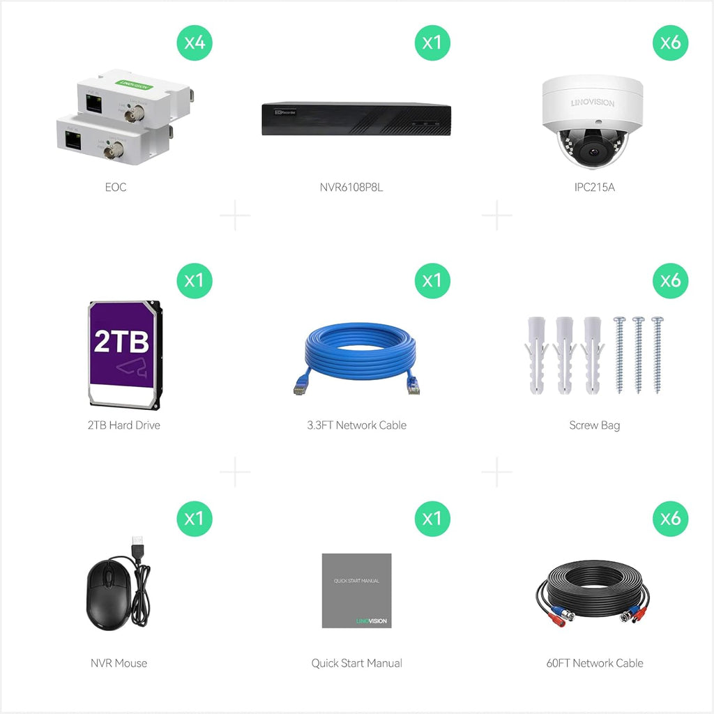 8CH 4K IP Security Camera System with 6 5MP POE IP Dome Cameras D630620