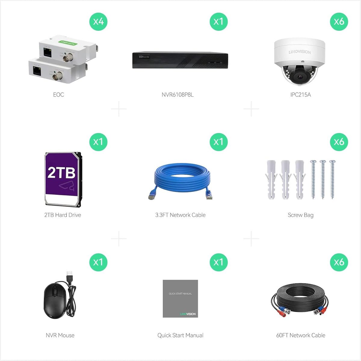 8CH 4K IP Security Camera System with 6 5MP POE IP Dome Cameras D630620