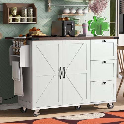 Black Rolling Kitchen Island Cart with Storage, 2 Drawers, 2 Cabinet P695