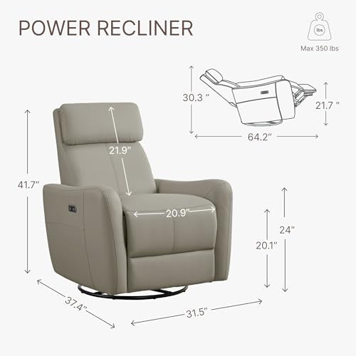 Terracotta Brown Power Leather Swivel Rocker Recliner Sofa J416