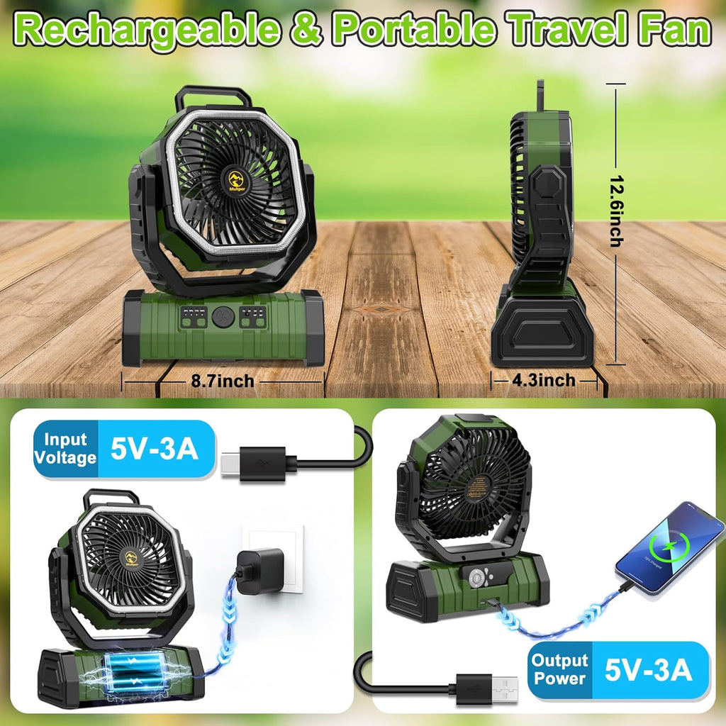 20000mAh Rechargeable Portable Camping Fan with LED Lantern T96100
