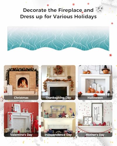 Ombre Teal Blue White Striped Mantel Runner 60 x 17 Inches P337456