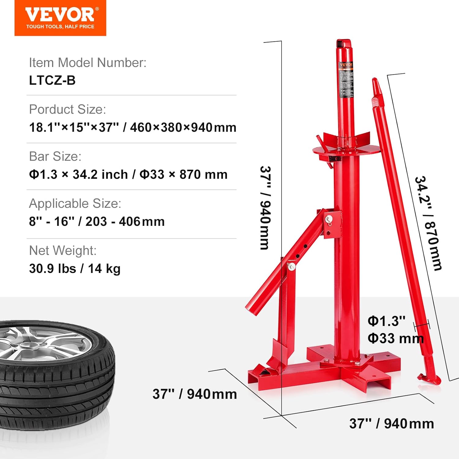 Manual Tire Changer for 8" to 16" Tires U263858