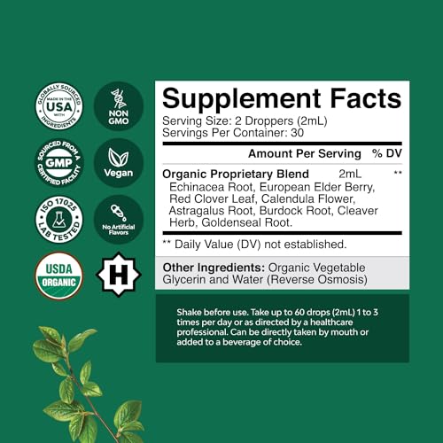 Organic Lymphatic Drainage Drops with Echinacea Goldenseal & Red Clover Extract - 30 Servings K955131