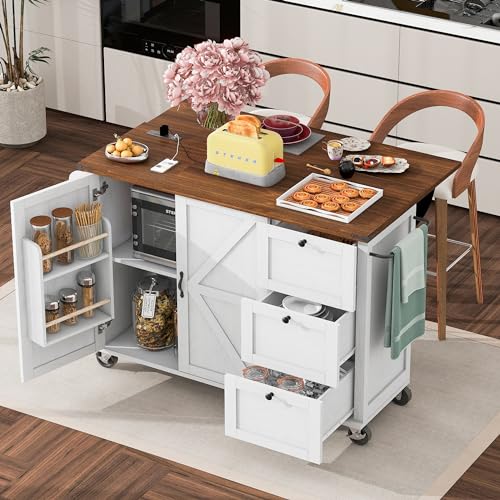 Black Rolling Kitchen Island Cart with Storage, 2 Drawers, 2 Cabinet P695