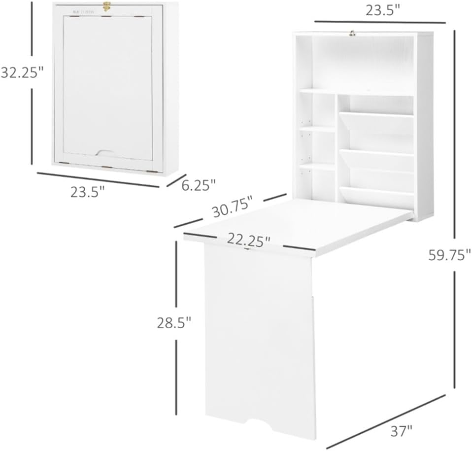 White Wall Mounted Desk with Storage Area T556