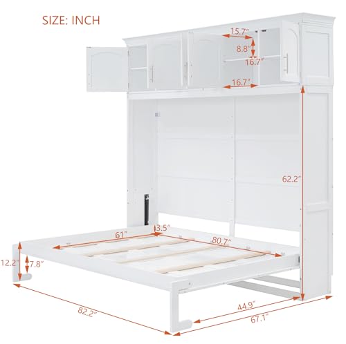 White Solid Wood Queen Murphy Bed with Cabinets D22943