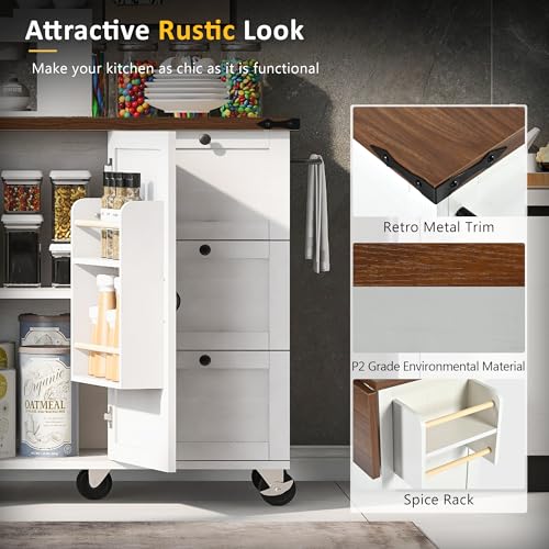 Black Rolling Kitchen Island Cart with Storage, 2 Drawers, 2 Cabinet P695