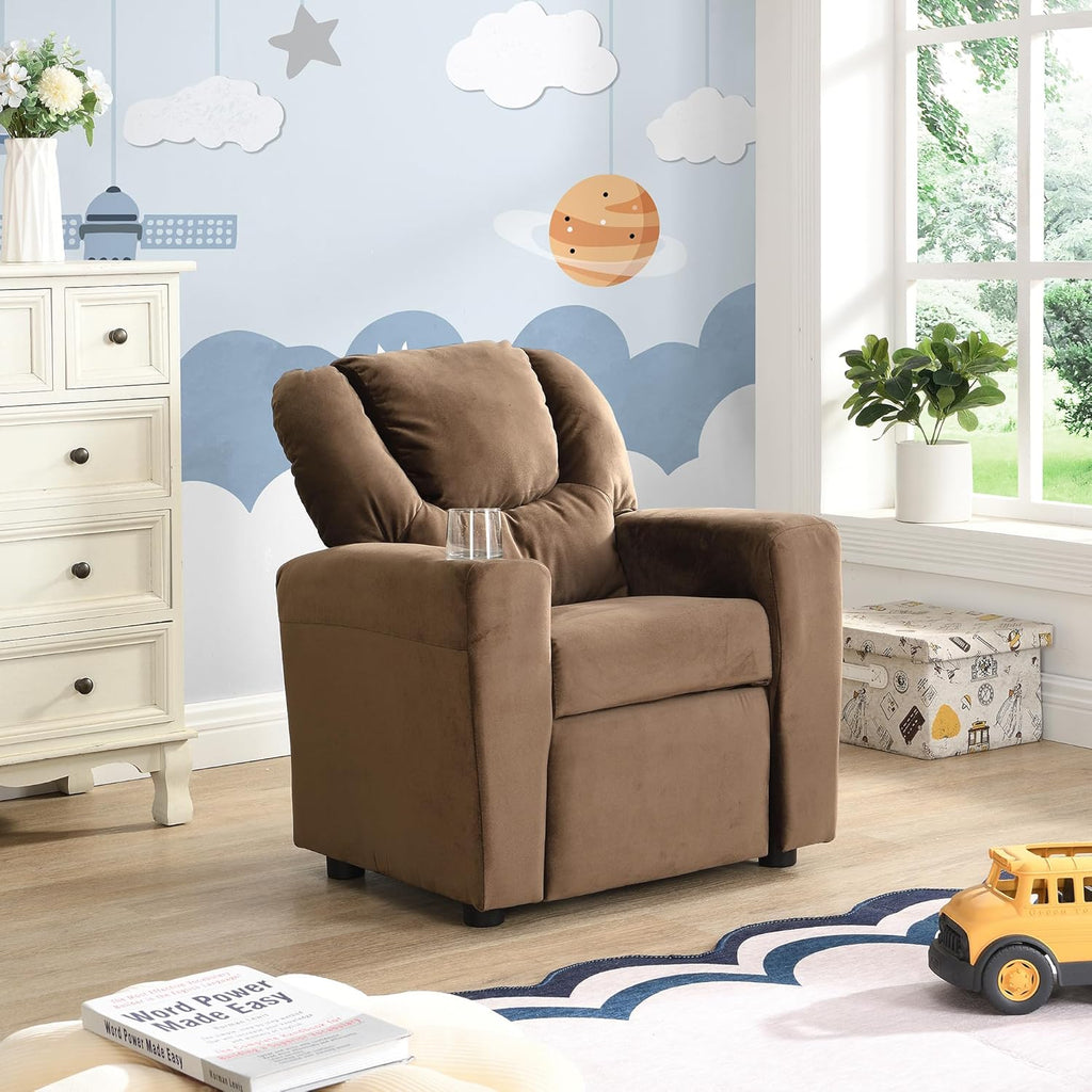 Kids Velvet Recliner Chair with Cup Holder K740