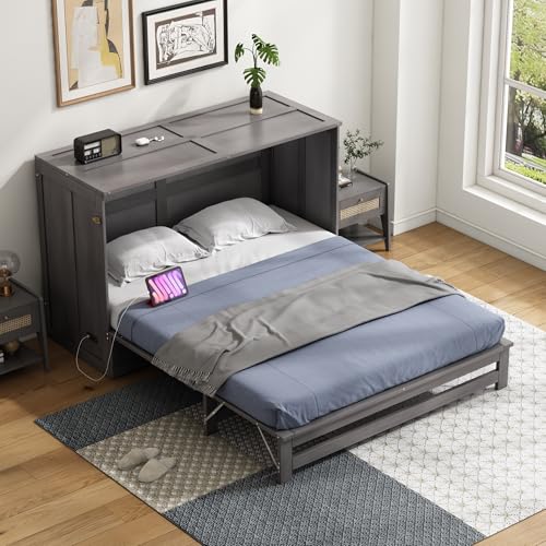 Gray Queen Size Murphy Bed with Storage Drawer W950