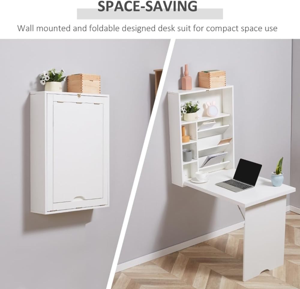 White Wall Mounted Desk with Storage Area T556