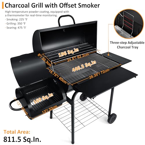 13 Pcs Charcoal Grill with Offset Smoker H29038