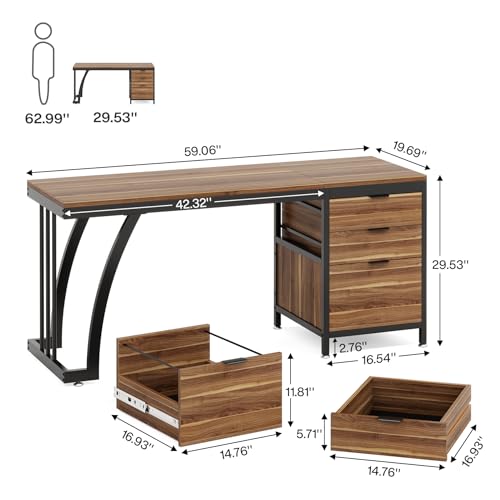 White 59-Inch Computer Desk with 3 Drawers T4067