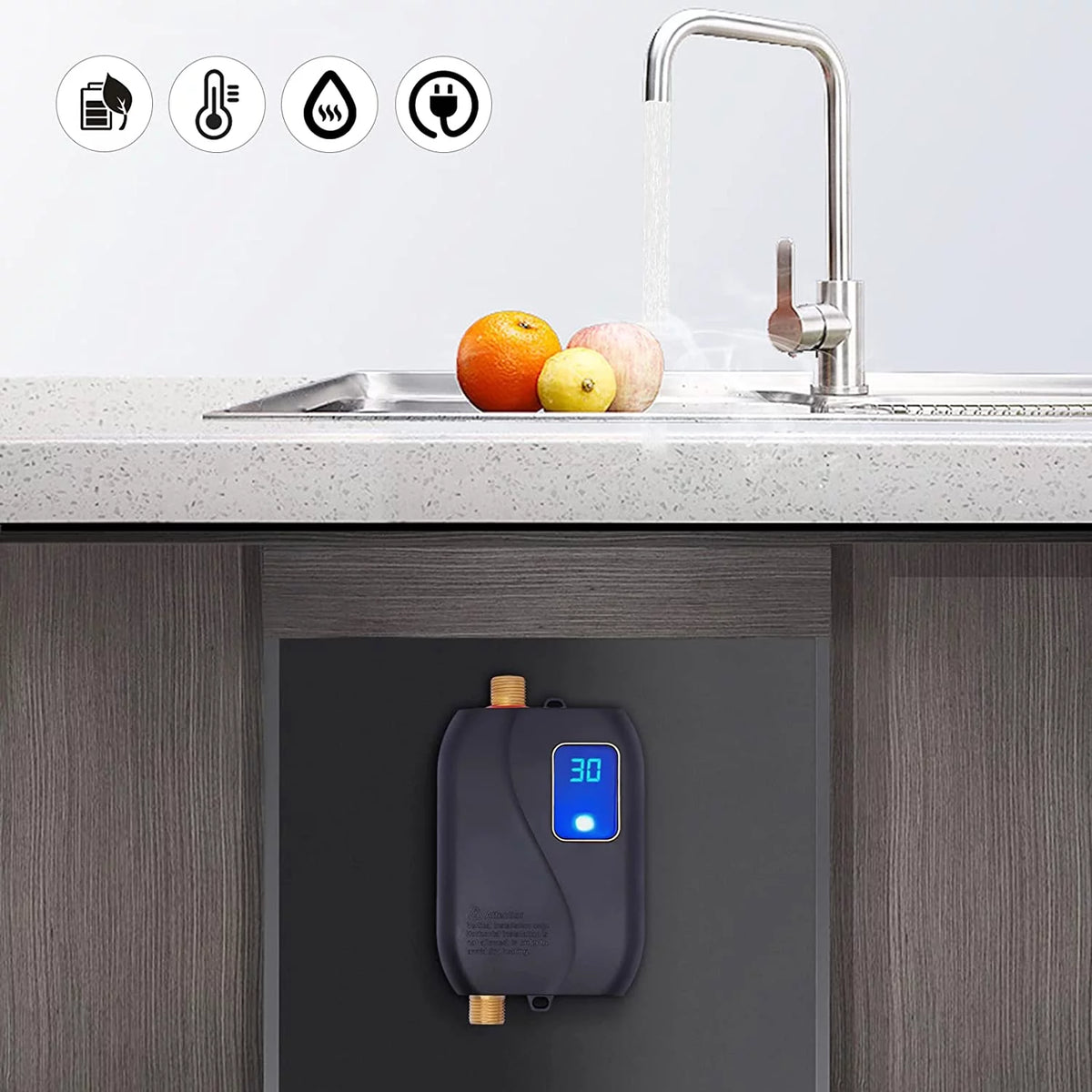 Thermostatic Tankless Electric Water Heater 110V 3000W Mini Instant Hot Water N680