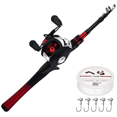 Fishing Rod and Reel Combo Baitcasting Baitcast Reel 5 Foot Fiberglass Telescopic Rod with Fishing Line T59746
