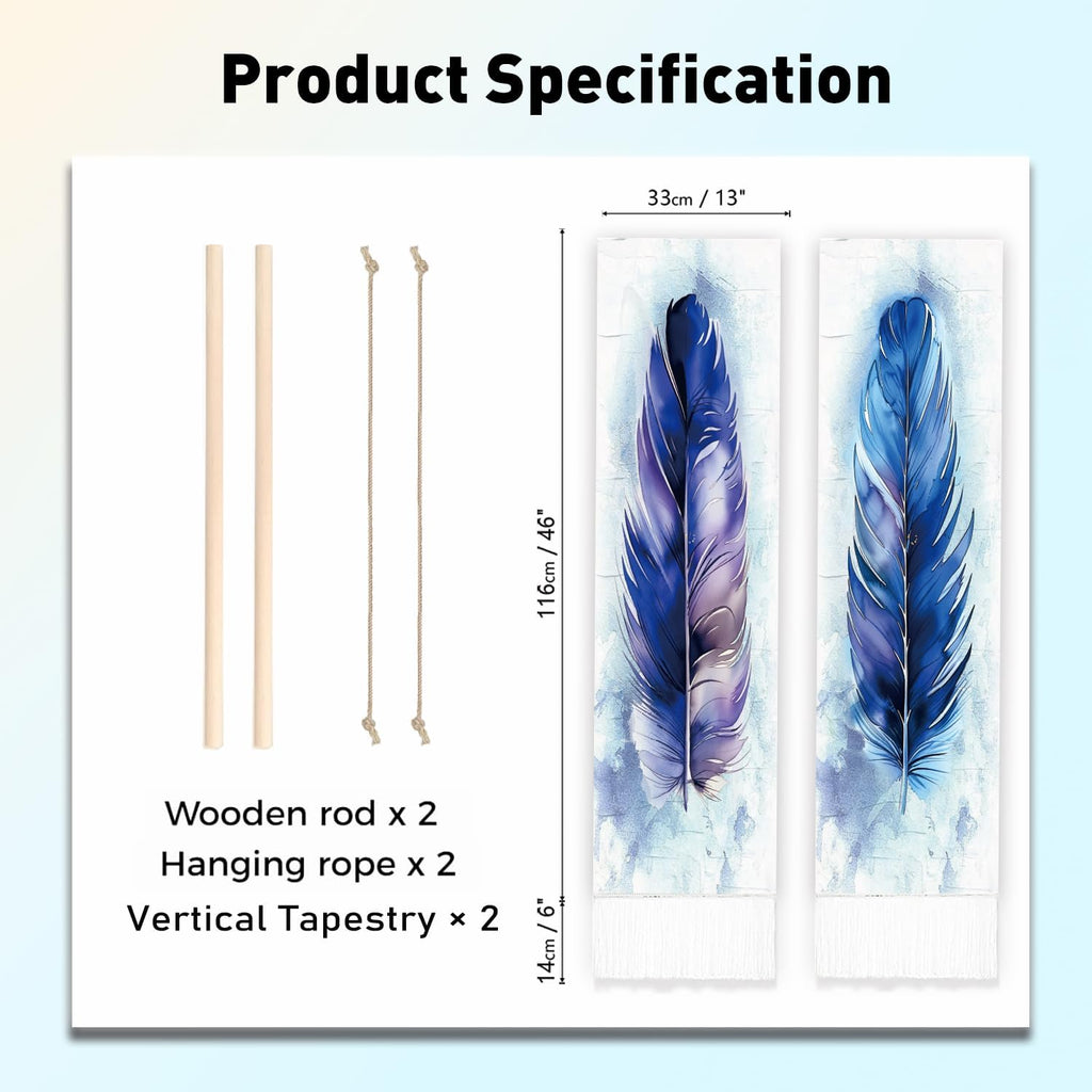 2 Pack Blue Feather Tapestry with Tassels G263148
