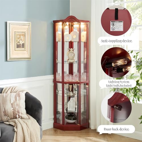 Lighted Corner Curio Cabinet with Glass Doors Y90704