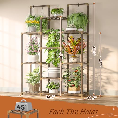 13 Potted Double Rod Wood Plant Stand 56''W*11.6''D*47''H M949322