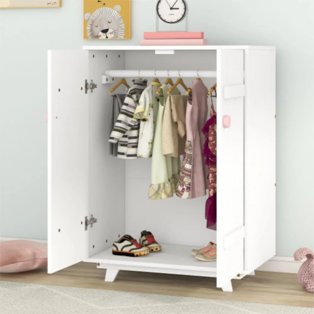 Wooden Wardrobe with Hanging Rods and Doors A7237