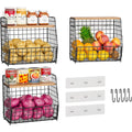 3 Pack Hanging Wire Basket with Wood Lid & S Hook U5548