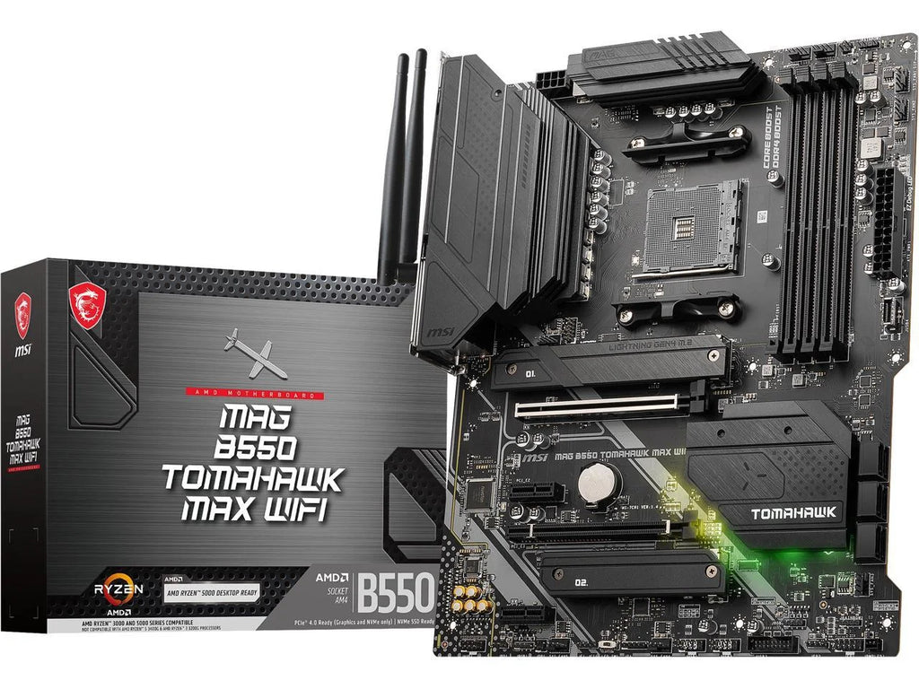 MAG B550 Tomahawk MAX WiFi Gaming Motherboard AMD AM4 DDR4 PCIe 4.0 SATA 6Gb/s M.2 USB 3.2 Gen 2 HDMI DP ATX Wi-Fi 6E AMD Ryzen 5000 Series Processors Factory Refurbished Q472