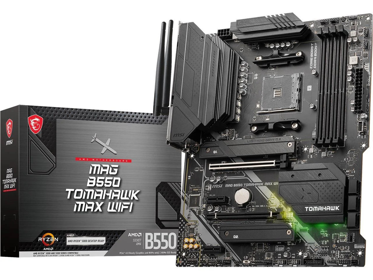 MAG B550 Tomahawk MAX WiFi Gaming Motherboard AMD AM4 DDR4 PCIe 4.0 SATA 6Gb/s M.2 USB 3.2 Gen 2 HDMI DP ATX Wi-Fi 6E AMD Ryzen 5000 Series Processors Factory Refurbished Q472