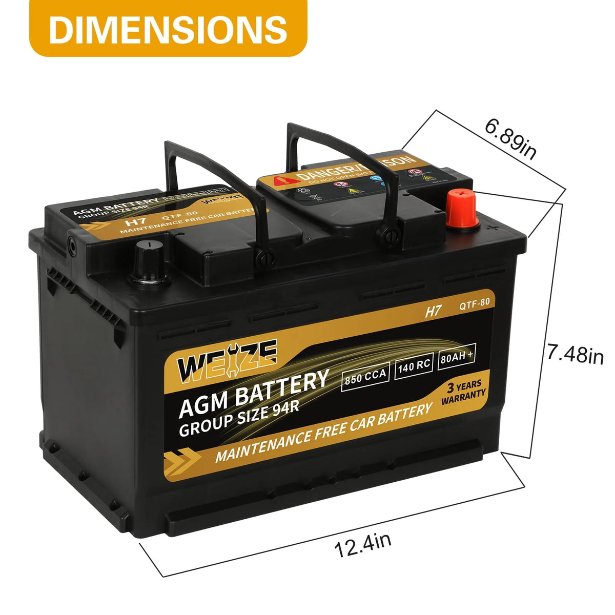 12v 80ah 140RC 850CCA AGM Automotive Battery A38493