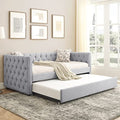 Twin Size Linen Fabric Upholstered Daybed with Trundle O890