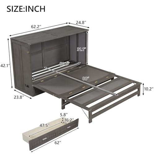 Gray Queen Size Murphy Bed with Storage Drawer W950