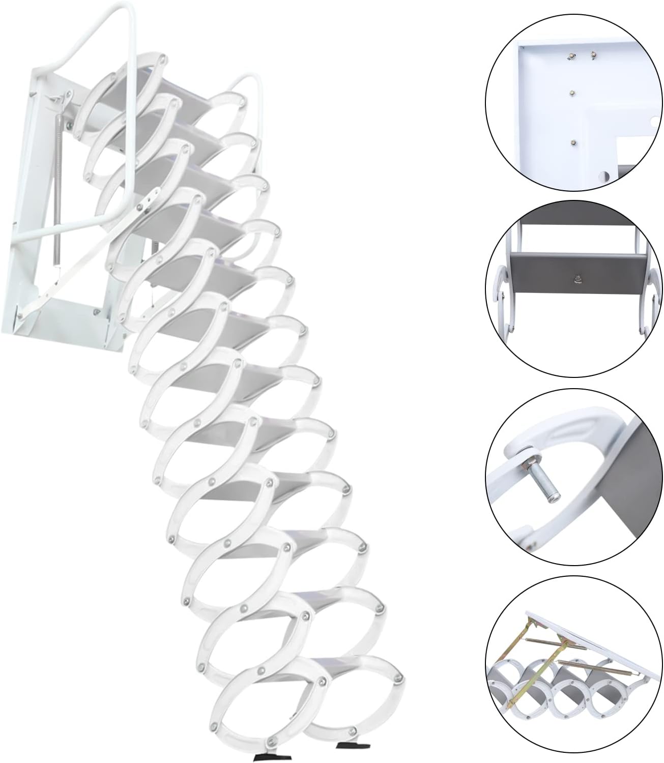 12 Steps Folding Loft Ladder, 122in Height, 882lbs Max Load E836946
