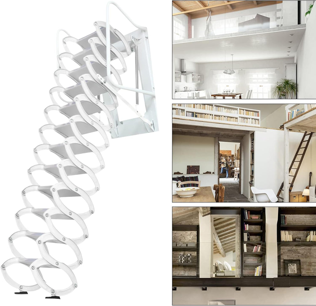 12 Steps Folding Loft Ladder, 122in Height, 882lbs Max Load E836946