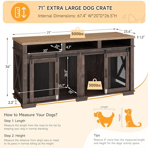 Brown Wooden Dog Crate with 3 Storages and Removable Divider C568