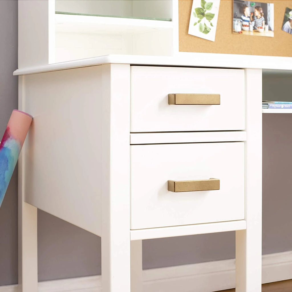 White Desk Hutch and Chair with Drawers O8547