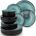 24 Piece Stoneware Dinnerware Set for 8, Beige Light Blue N458