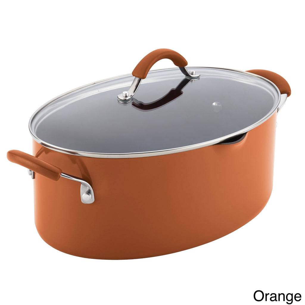 Hard Enamel Nonstick 8-Quart Covered Oval Pasta Pot with Pour Spout, Agave Blue G3209