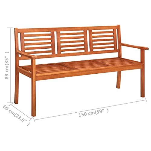 Rustic Brown Solid Eucalyptus Wood 3-Seater Patio Bench with Backrest H831150