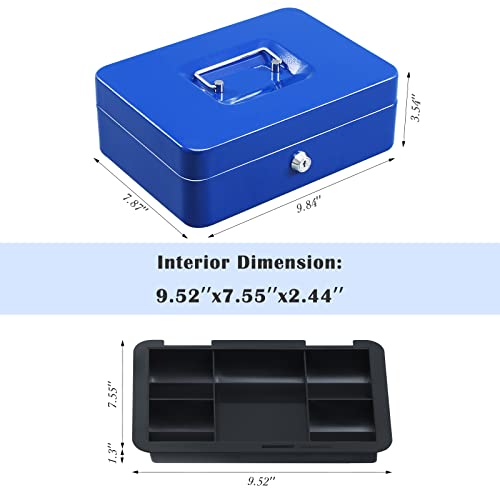 Cash Box with Money Tray and Key Lock, Metal, 13''x9.37''x3.54'', Black B76051