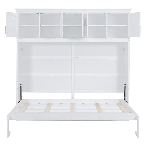 White Solid Wood Queen Murphy Bed with Cabinets D22943