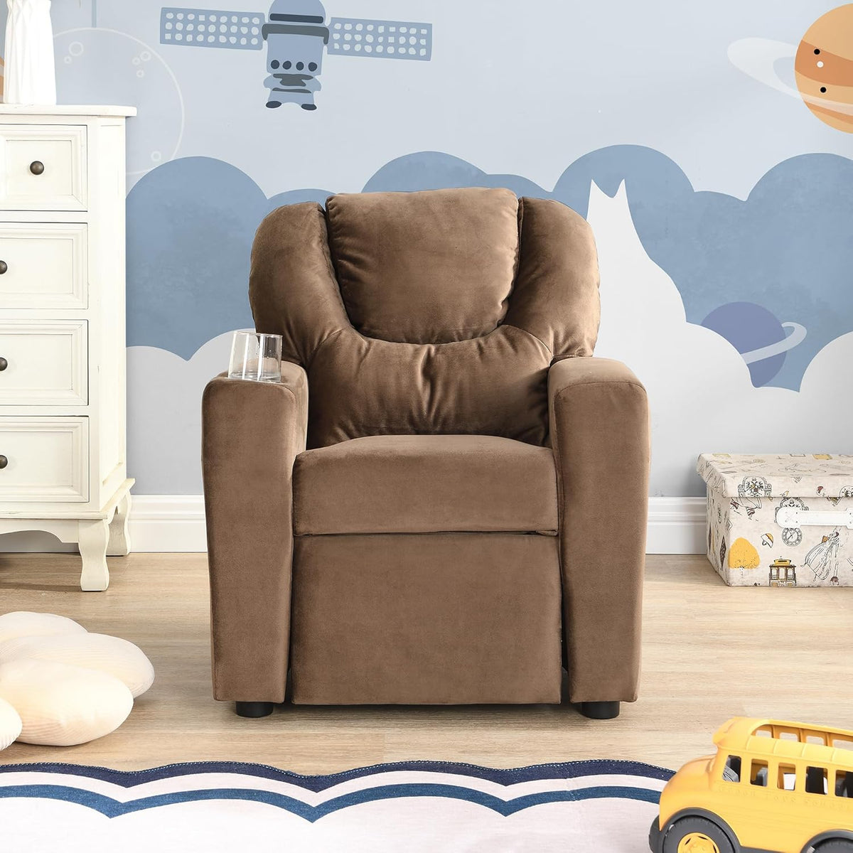 Kids Velvet Recliner Chair with Cup Holder K740