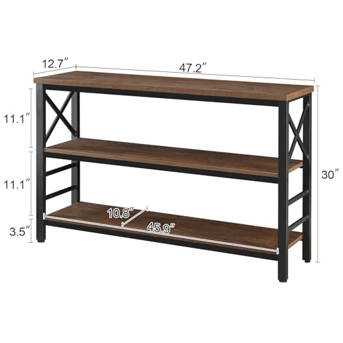 47" Industrial 3-Tier Metal Console Table with Shelves, Brown F24822