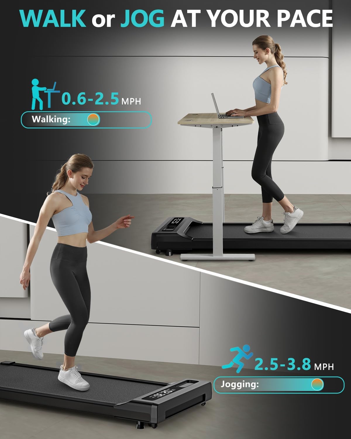 Under Desk Treadmill with Remote Control, 2 in 1 for Walking and Jogging, Portable, LED Display N8892