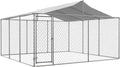 Large Outdoor Dog Kennel with Roof, Chain Link Enclosure, Galvanized Steel, 177.6 x 177.6 x 91.2 Inch O1039