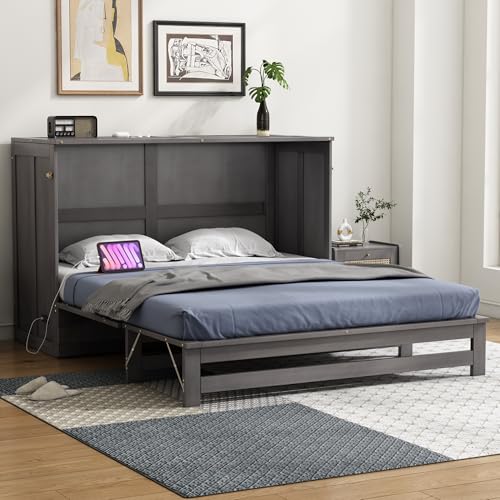 Gray Queen Size Murphy Bed with Storage Drawer W950