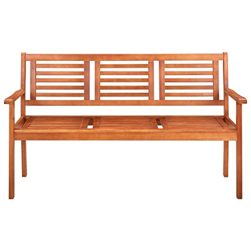 Rustic Brown Solid Eucalyptus Wood 3-Seater Patio Bench with Backrest H831150