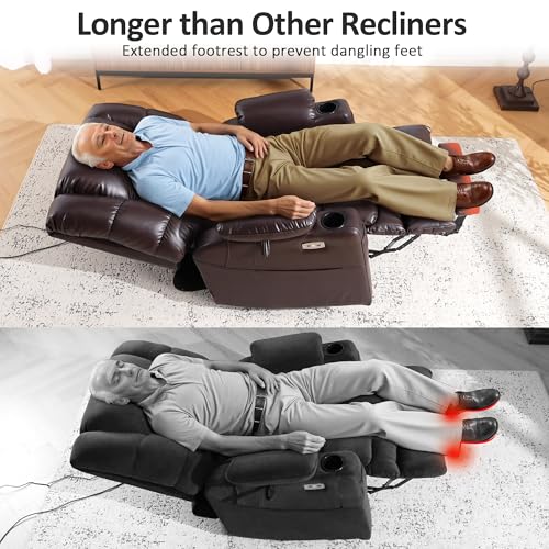 Large Triple Motor Power Lift Recliner Chair with Massage and Dual Heating, Faux Leather (Dark Brown) J52196