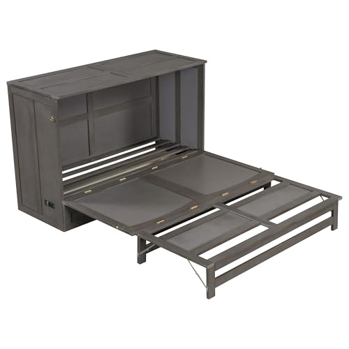 Gray Queen Size Murphy Bed with Storage Drawer W950
