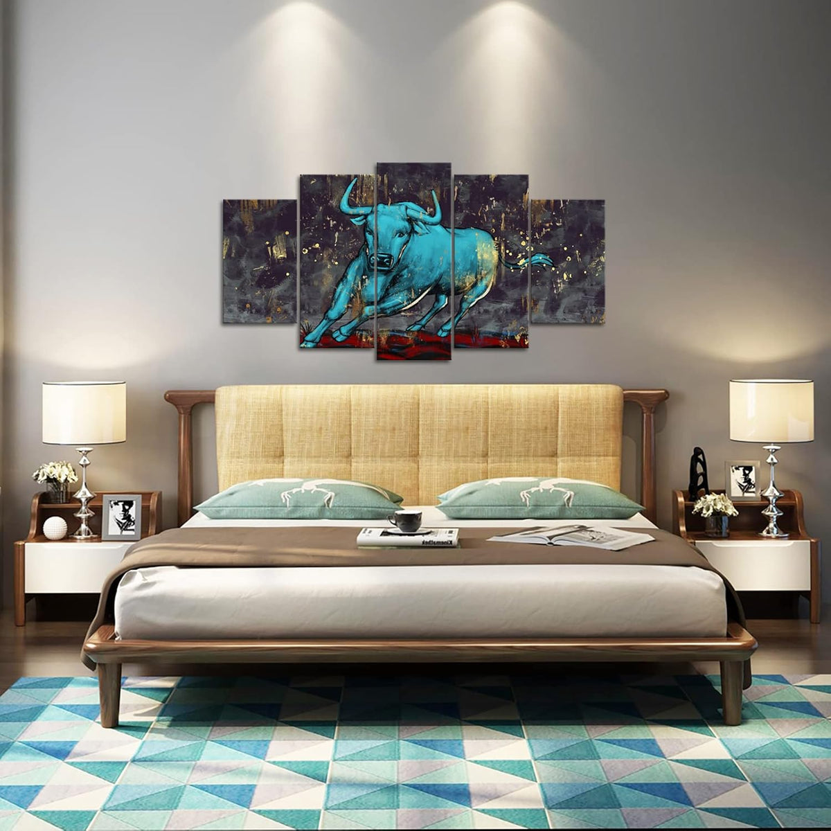 Teal Bull Canvas Art Print Ready to Hang S643