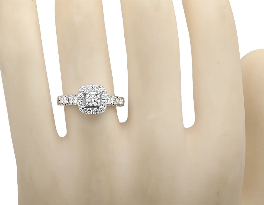 14K White Gold Cushion Halo Diamond Engagement Ring 1.0ct N6850