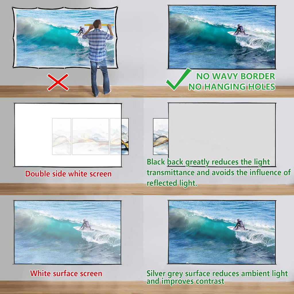 Foldable Projector Screen 120 inch 16:9 HD 4K Anti-Crease Black Backing Portable Projection Screen Pack of 2 M470